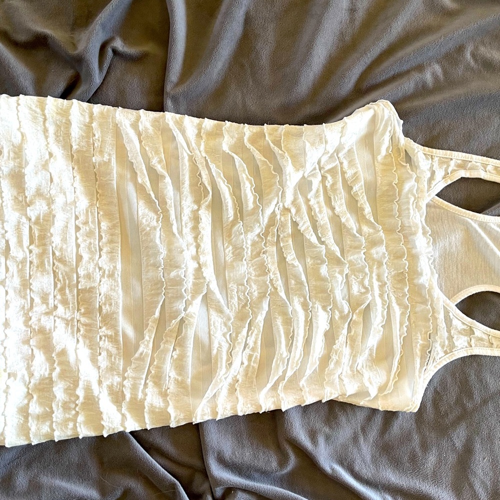 Love Kisses white, all over ruffle racer back tank